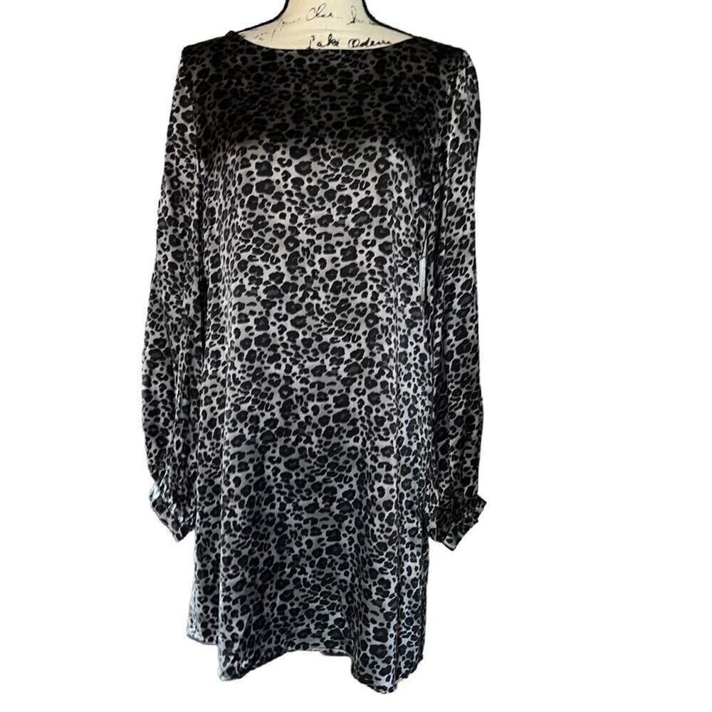 Equipment Zipporah Silk Leopard Print Mini Dress Silver Steel Multi Size M‎ NEW